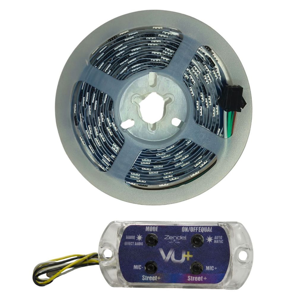 KIT CENTRAL VU RGB RÍTMICO ZENDEL 2,5M 150 LEDS 12V FUNDO BRANCO MUSICAL