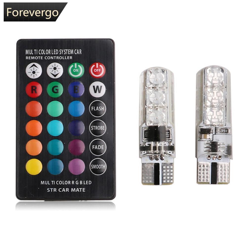 FOREVERGO 2 Pcs 6SMD RGB LED T10 5050 Multi Color Light Car Wedge Controle Remoto Lâmpadas C8E8