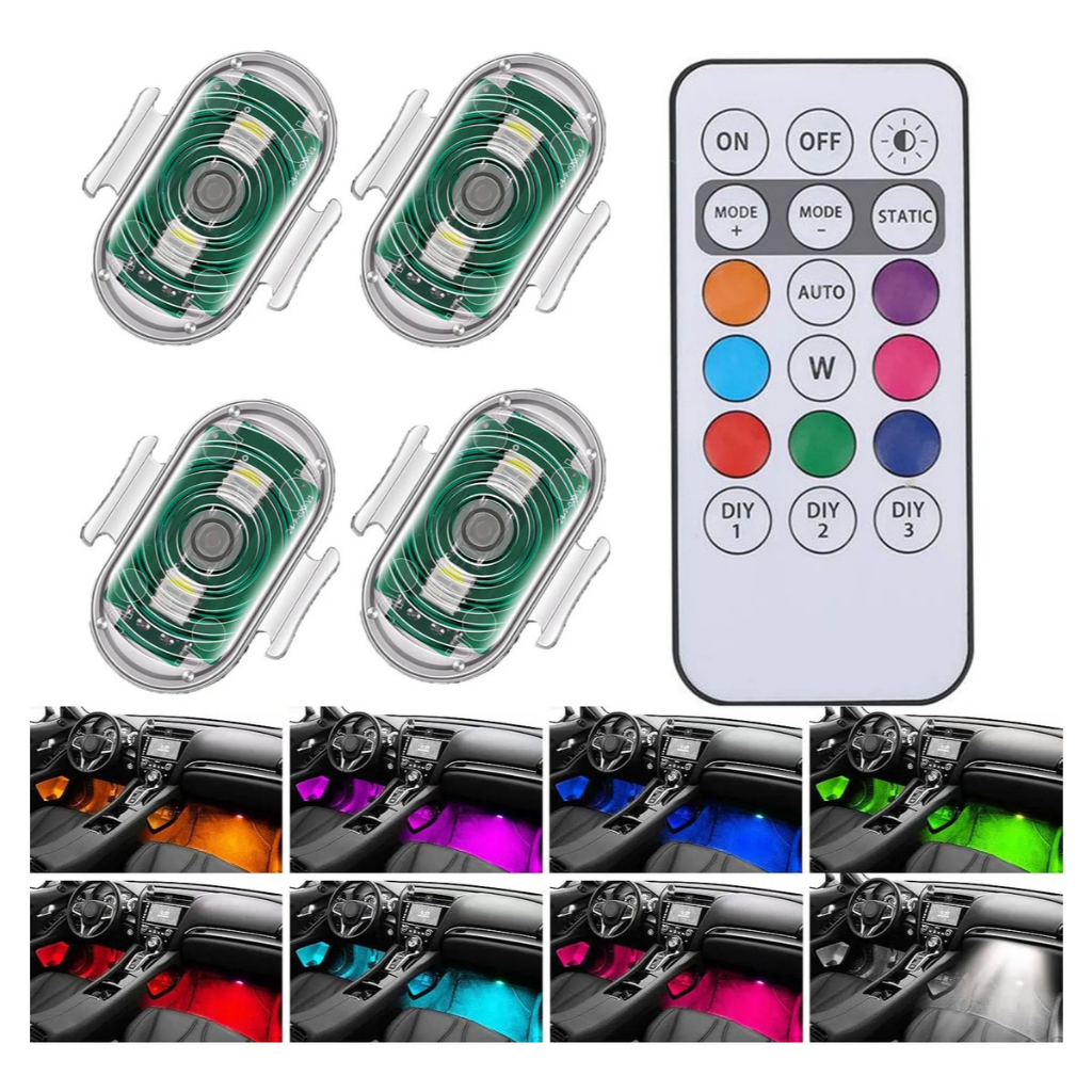 LED RGB Strobe Lights, Wireless Flash, Warning Lights - Accessories for Motorcycle, Car, Aircraft, Helicopter