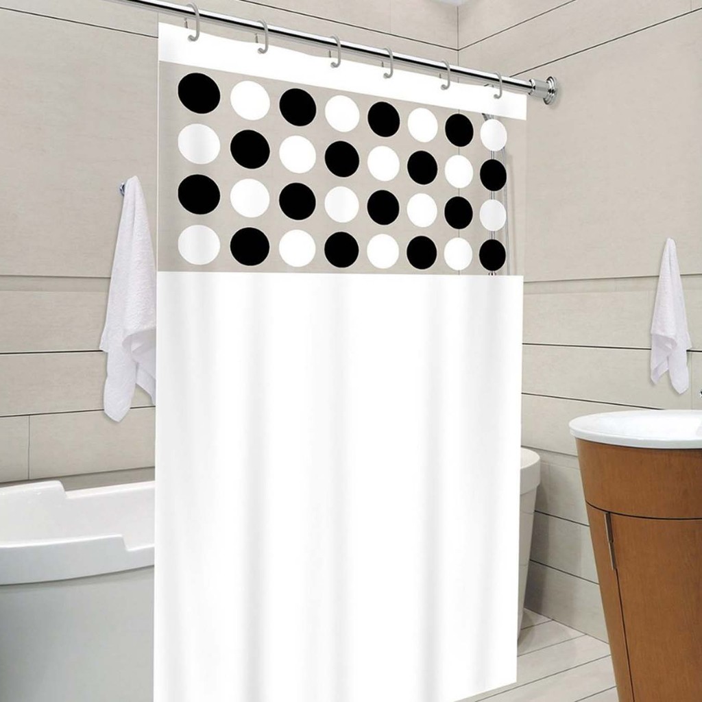Cortina Box Banheiro Com Visor Estampado Antimofo Premium