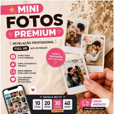 Mini Fotos Personalizadas Premium | Papel Fotográfico 230g | Revelação Profissional | Envio Imediato