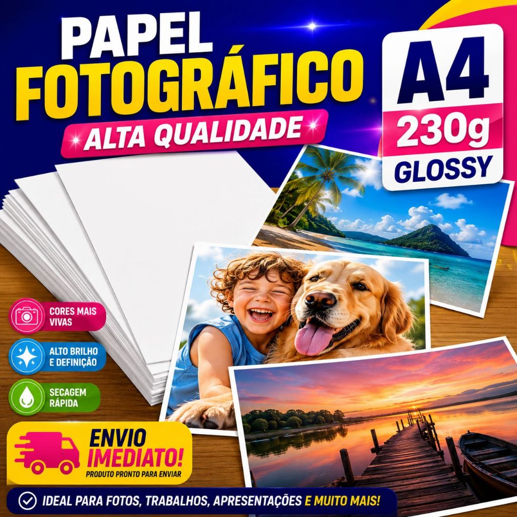 Papel Fotográfico A4 230g Brilho para Fotos Profissional Qualidade Premium Fotos, Convites e Lembranças