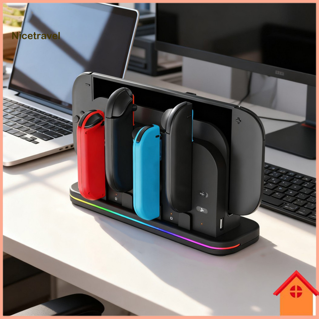 4-in-1 Charging Dock Video Game Gamepad Charger for Nintendo Switch/2/oled Joy-con Controller Station with Fan Rgb Light