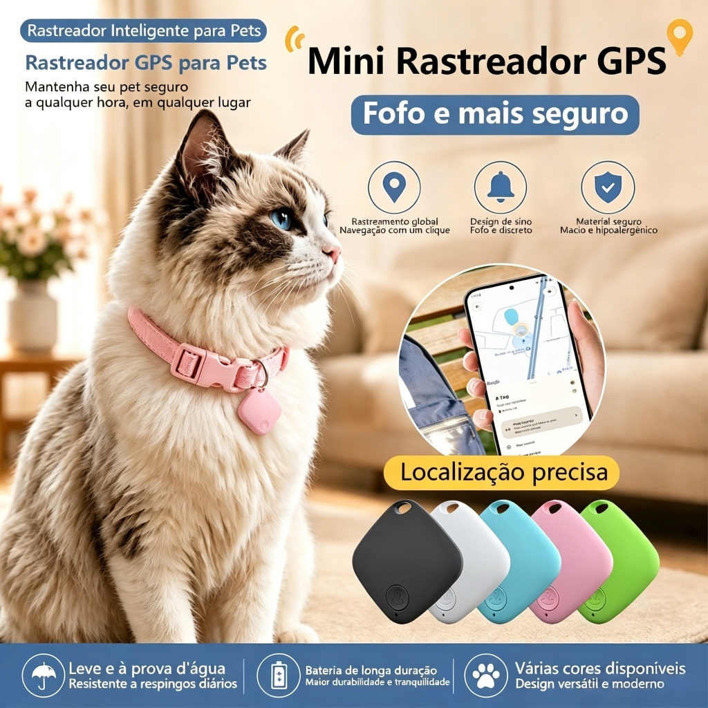 Smart Air Tag Pet Tracker iPhone ,  À Prova d'Água,Emite Som, Segurança Animal, Coleira/Chaveiro