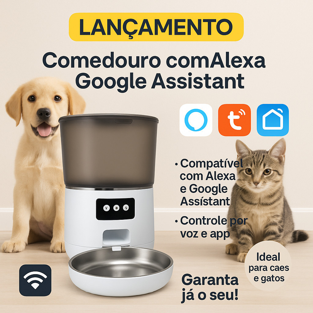 Dispensador Ração Pet Alexa Tuya Smart Life 4 Litros Novo