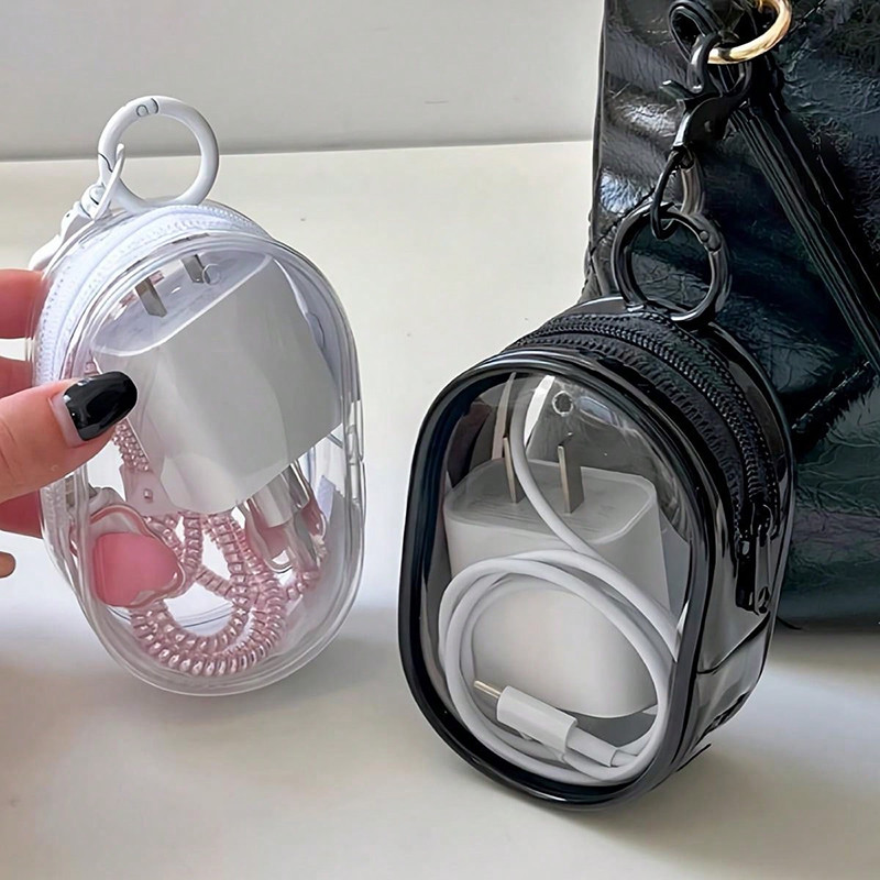 Mini Bolsa De Armazenamento Transparente Portátil Com Zíper , Fone De Ouvido E Carregador , Acessórios De Viagem Chaveir