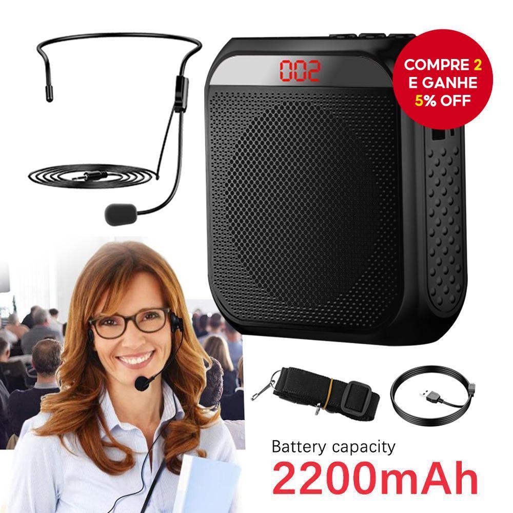 Amplificador de Voz Portátil com Microfone Cabeça-Fone Recarregável com Cinto para Ensino