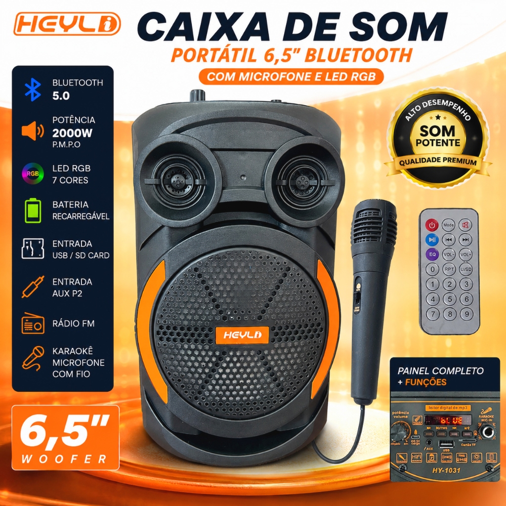 Caixa De Som Bluetooth com Microfone Fone de 6,5
