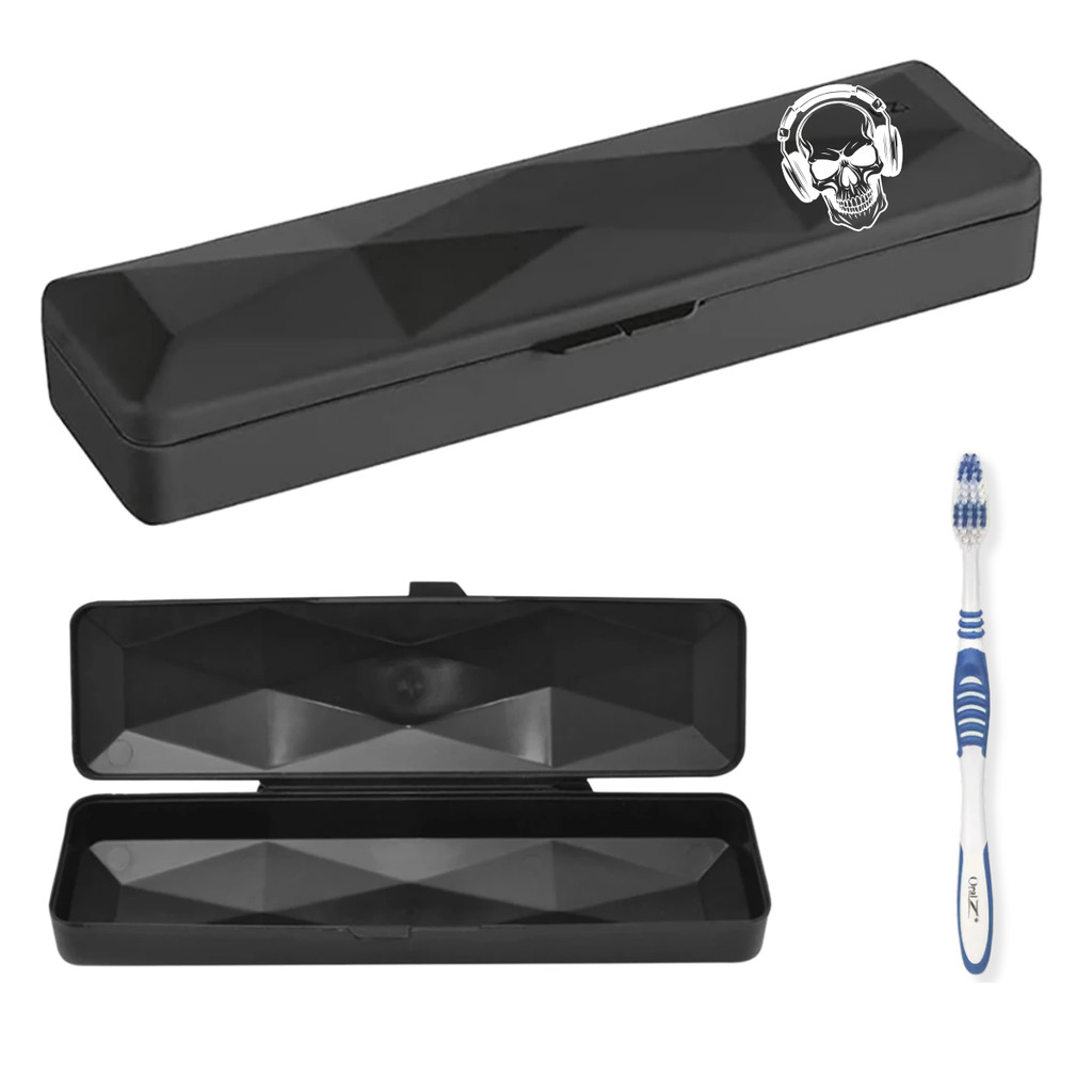 Porta Escova De Dente Caveira Fone Estojo Portátil e Escova