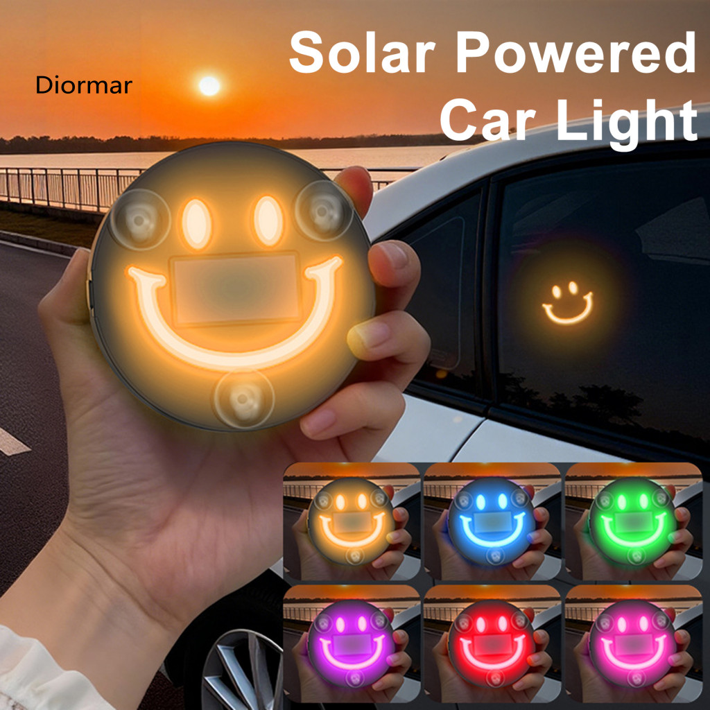 Color Changing Car Light Neon Window Lights Solar Smile Face with 6 Colors Wireless Led Decorative Lamp Suction Cup for