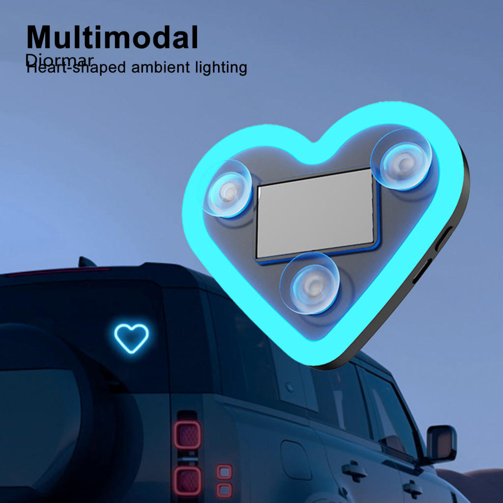 Neon Lights with Suction Cup Base Heart Shape C-pillar Light Solar Powered Led for Car Window Wireless Auto Atmosphere L