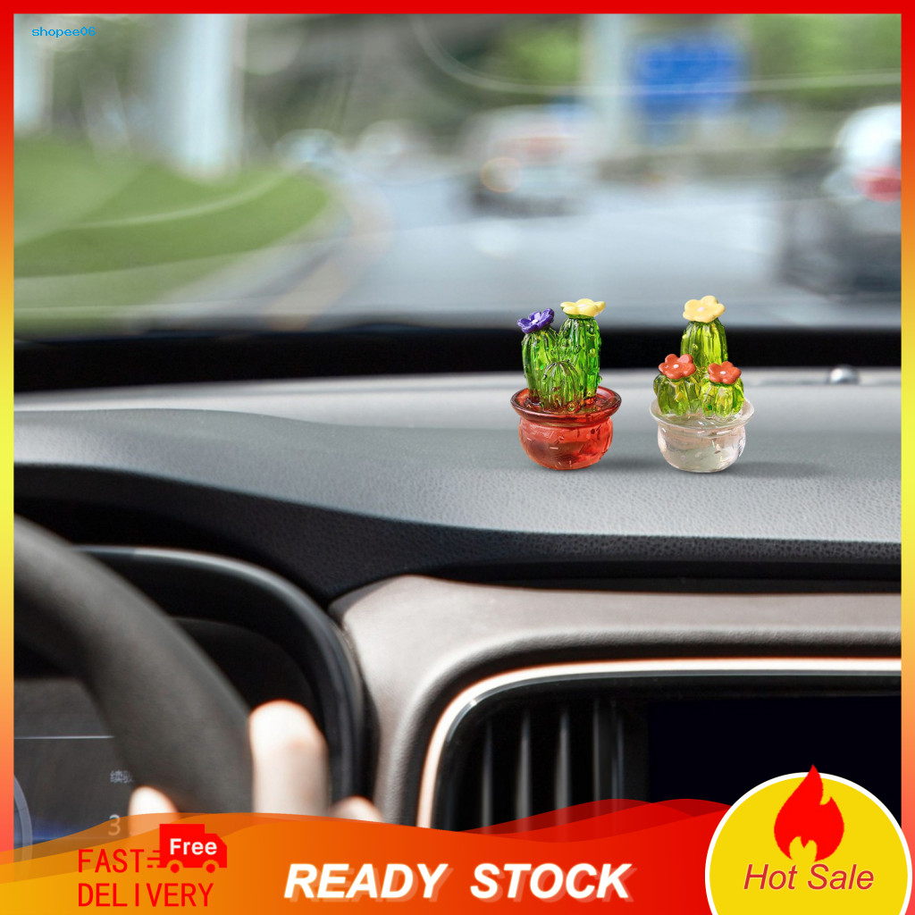 Small Cactus Pot Decoration Resin Gift Mini Ornament Decorative Plant for Car Dashboard Home Office Computer Desk – Li
