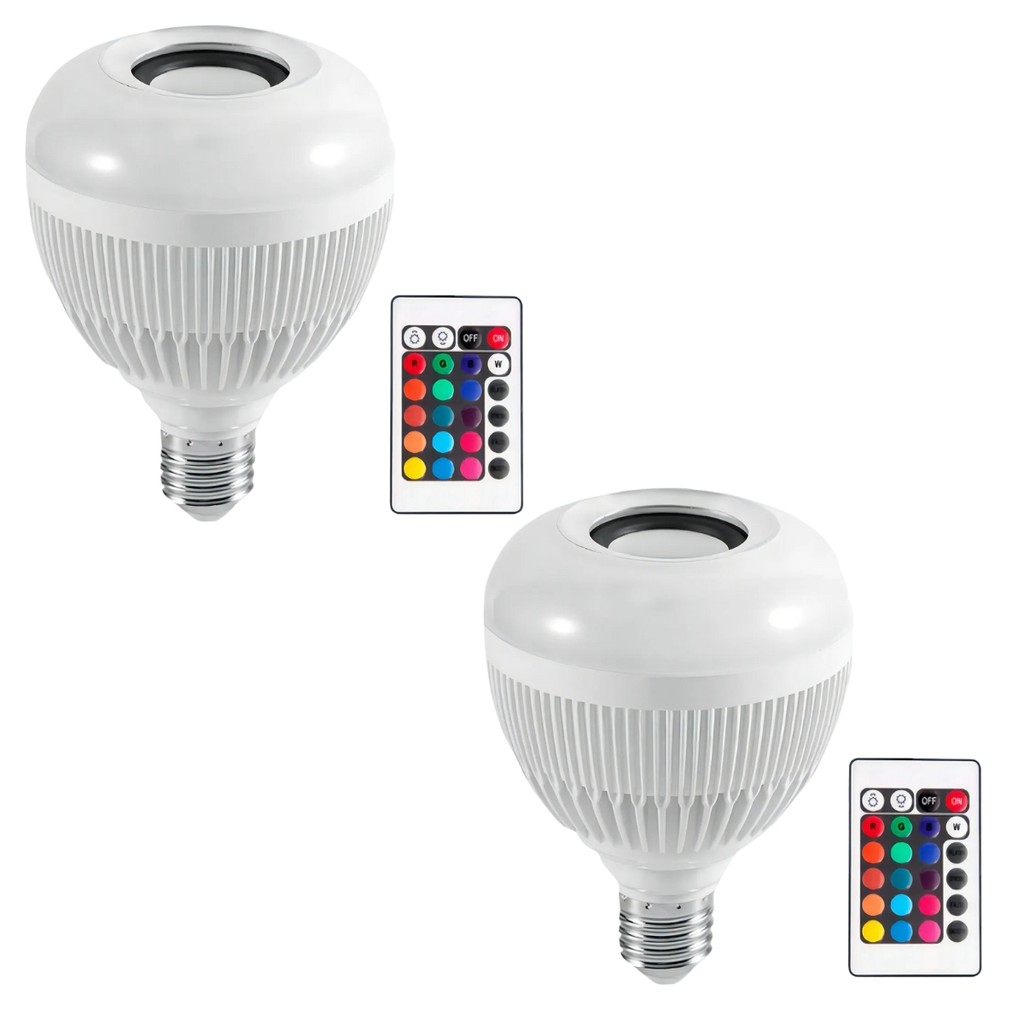 kit 2 lâmpada musical colorida de led 4 economica bluetooth festa resenha banheiro quarto decoração