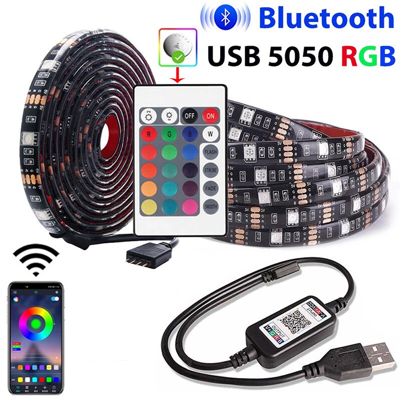 Luz De Tira LED USB Bluetooth 5V 5050 RGB , De Diodo Flexível Com Suporte Adesivo Para Fundo De TV E Iluminação De Decor