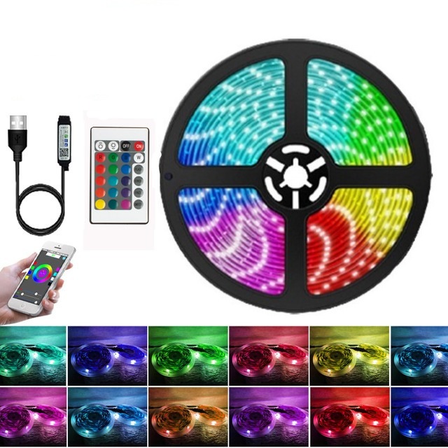 Fita Led RGB 5050 Ip65 A Prova D'água Usb Com Controle App Bluetooth 5M 16 Cores Para Decoração E Iluminação
