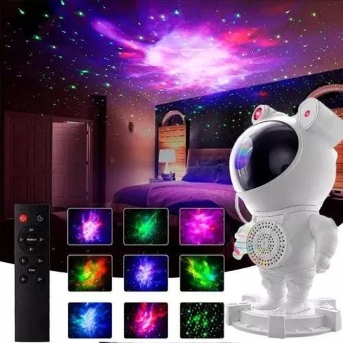 Projetor Robô Luminária Astronauta Com Caixa Som Bluetooth Controle Galáxia Crianças Nebulosa Decoração Recarregável