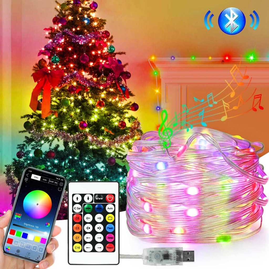 Pisca Fio Fada Luz Led Cordão Decoração Enfeite Natal Colorido RGB 20 Mts  Bluetooth Controle Remoto