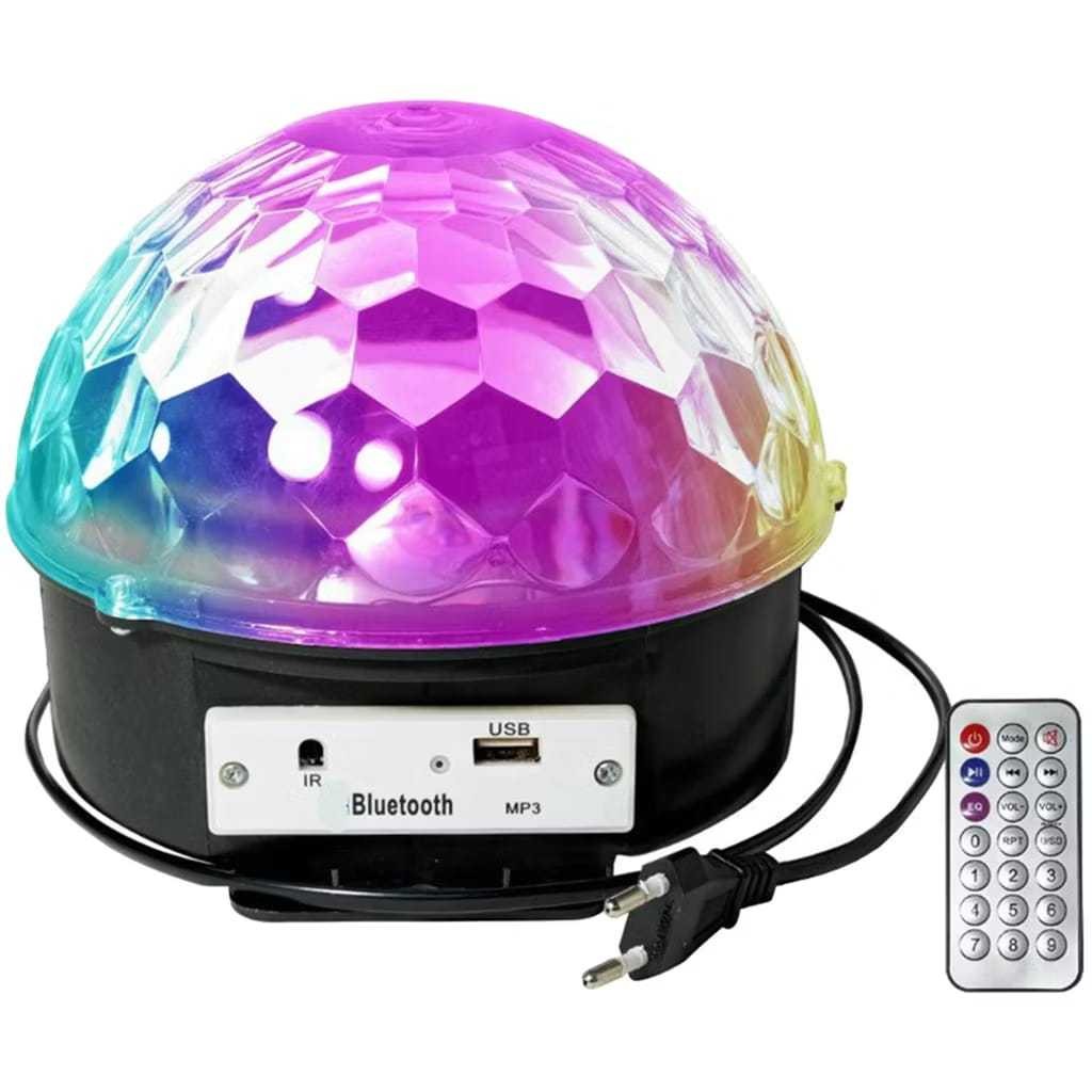 Globo de Luzes Coloridas Giratória Grande MP3 Bluetooth com Controle Iluminação RGB para Festa Decoração