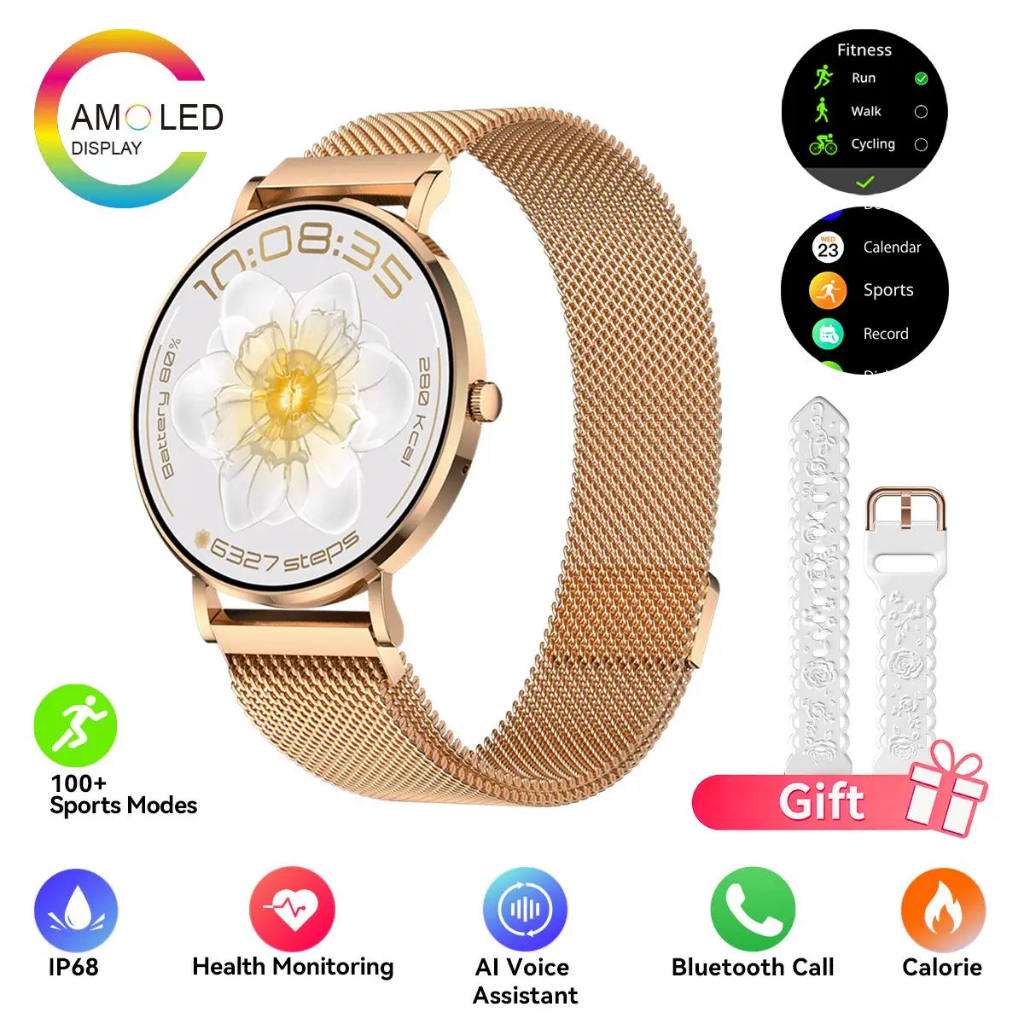 AURAFIT Silicone Smartwatch IP68 Waterproof, AMOLED Display, ChatGPT AI Translator, Bluetooth Calling, 150 Sports