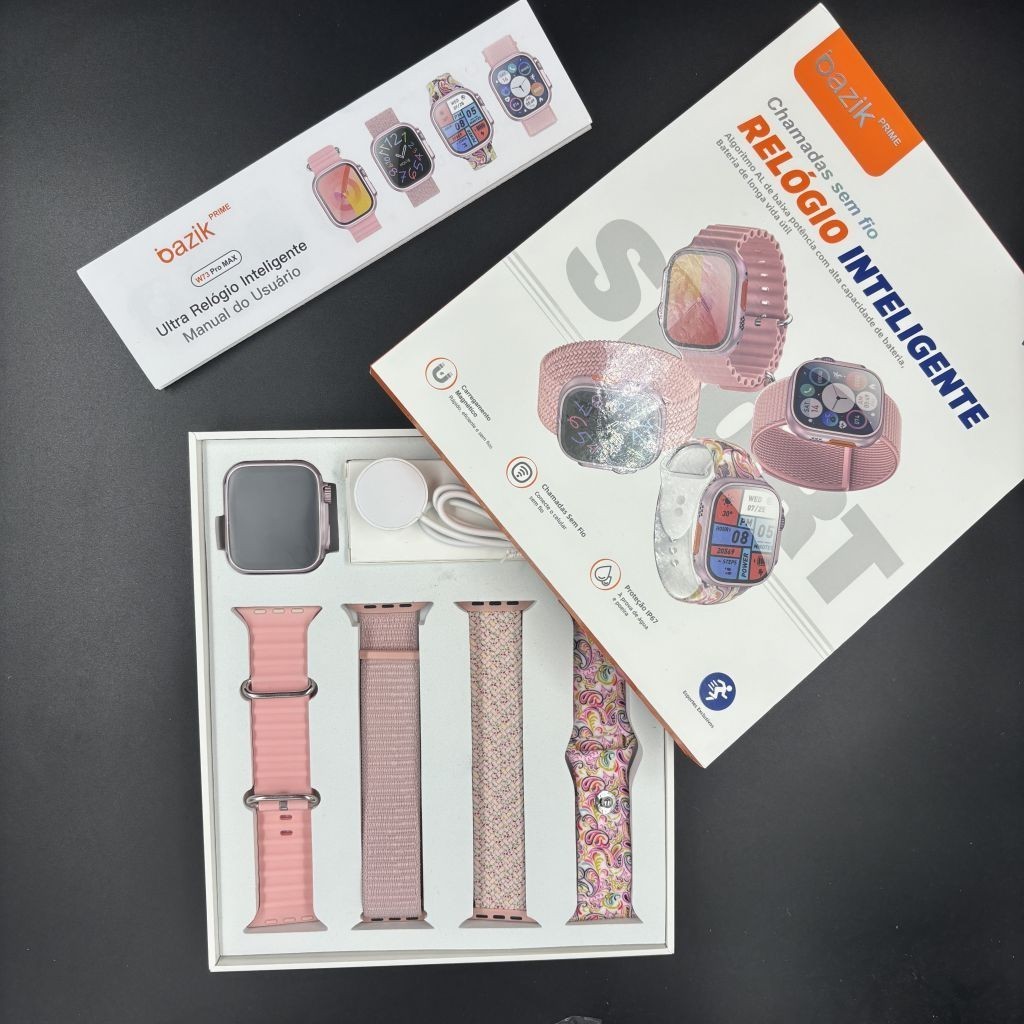 Basike Smartwatch Relógio Inteligente W73 Pro Max Chamadas Sem Fio Á Prova De Água E Poeira Com 4 pulseira