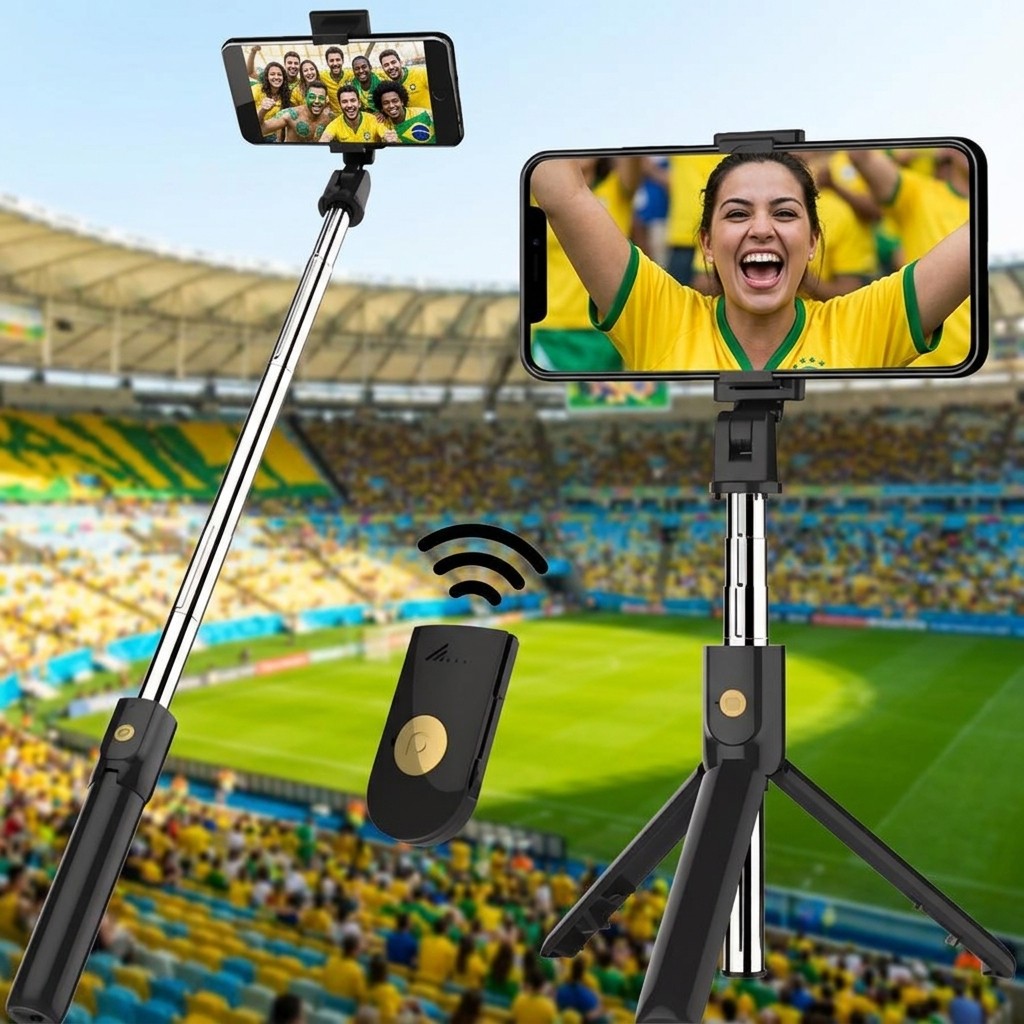 Bastão De Selfie Tripé Com Ring Light Led 3 Níveis Bluetooth Sem Fio Para Fotos No Escuro E Vlogs 65cm