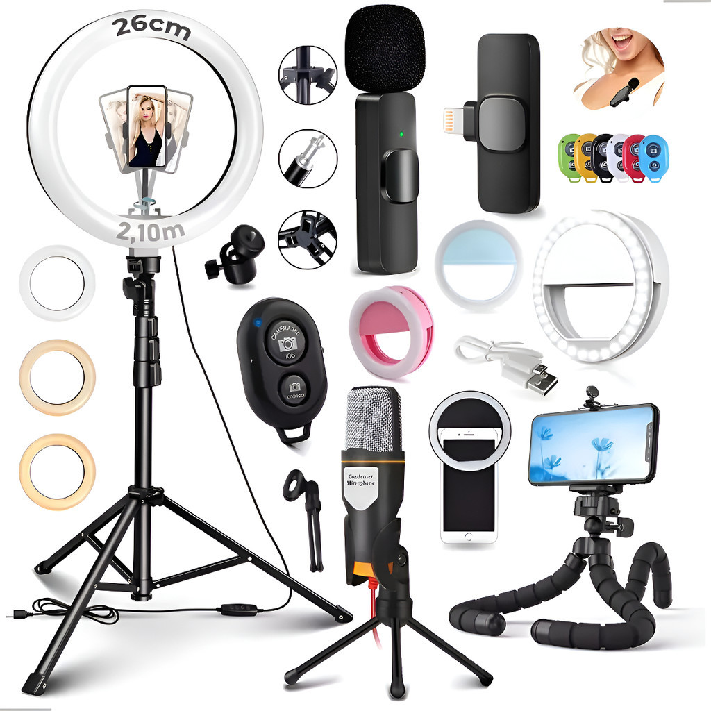 Ring Light Lapela Bluetooth iPhone Android Kit Youtuber