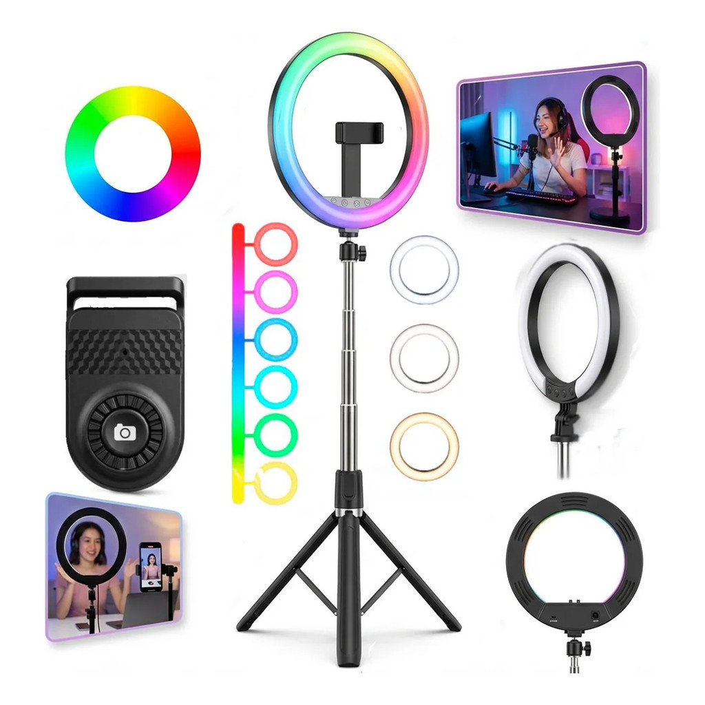 Iluminador Led Rgb Ring Light Tripé 210cm Controle Bluetooth