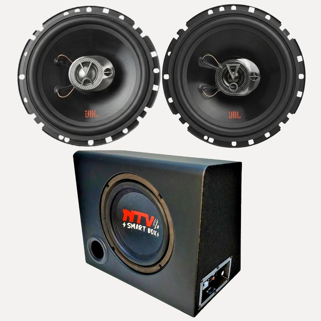 KIT SOM AUTOMOTIVO PAR ALTO FALANTES JBL 6 POLEGADAS + SMART BOX SUBWOOFER 8 POL 200W