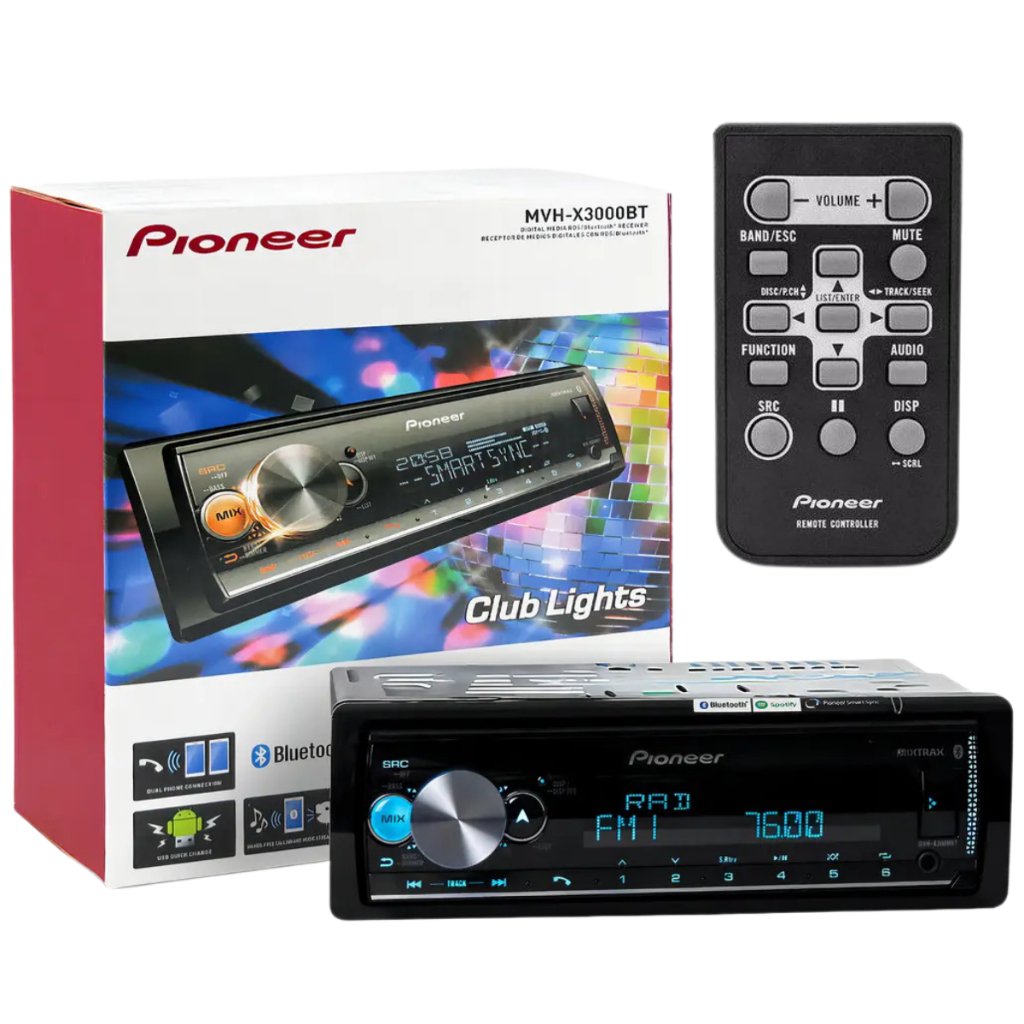 Rádio Pioneer MVH-X3000BR USB Spotify Bluetooth MixTrax Smart Sync Som Automotivo Com Controle MP3