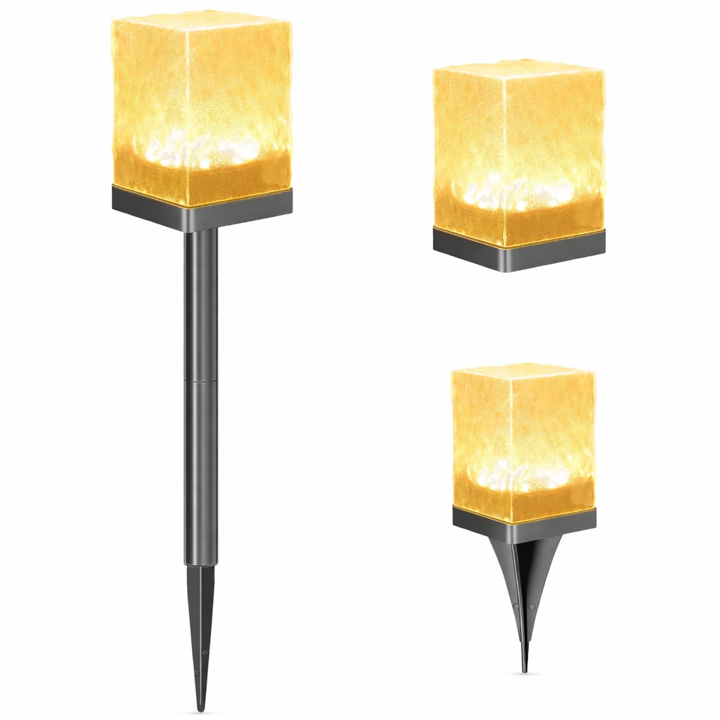 Espeto LED Solar Jardim Luz Quente Cubo Gelo Balizador Decoração Área Externa Prova Água 3 em 1