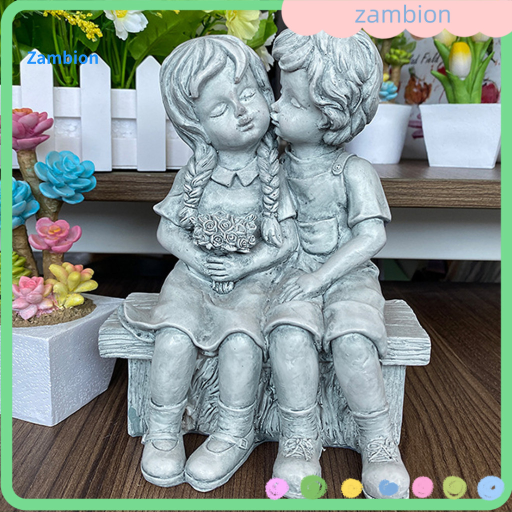 Outdoor Garden Decor Statue Kids First Kiss Resin Sculpture Waterproof Decorative Ornament for Yard Patio Flower Bed –