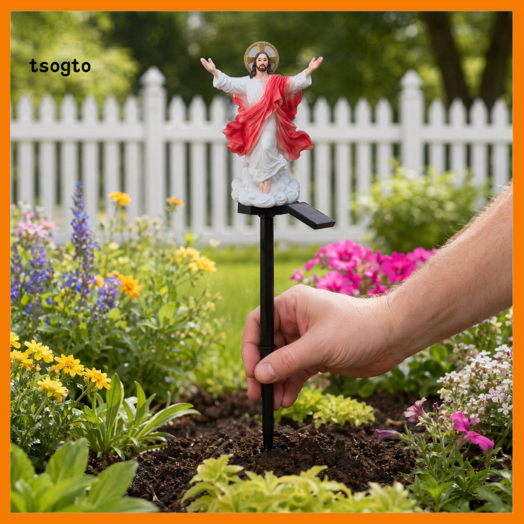 Solar Powered Resin Sculptures Outdoor Landscape Decor Jesus Statue Light Waterproof Garden Figurine Pathway Lamp for Ya