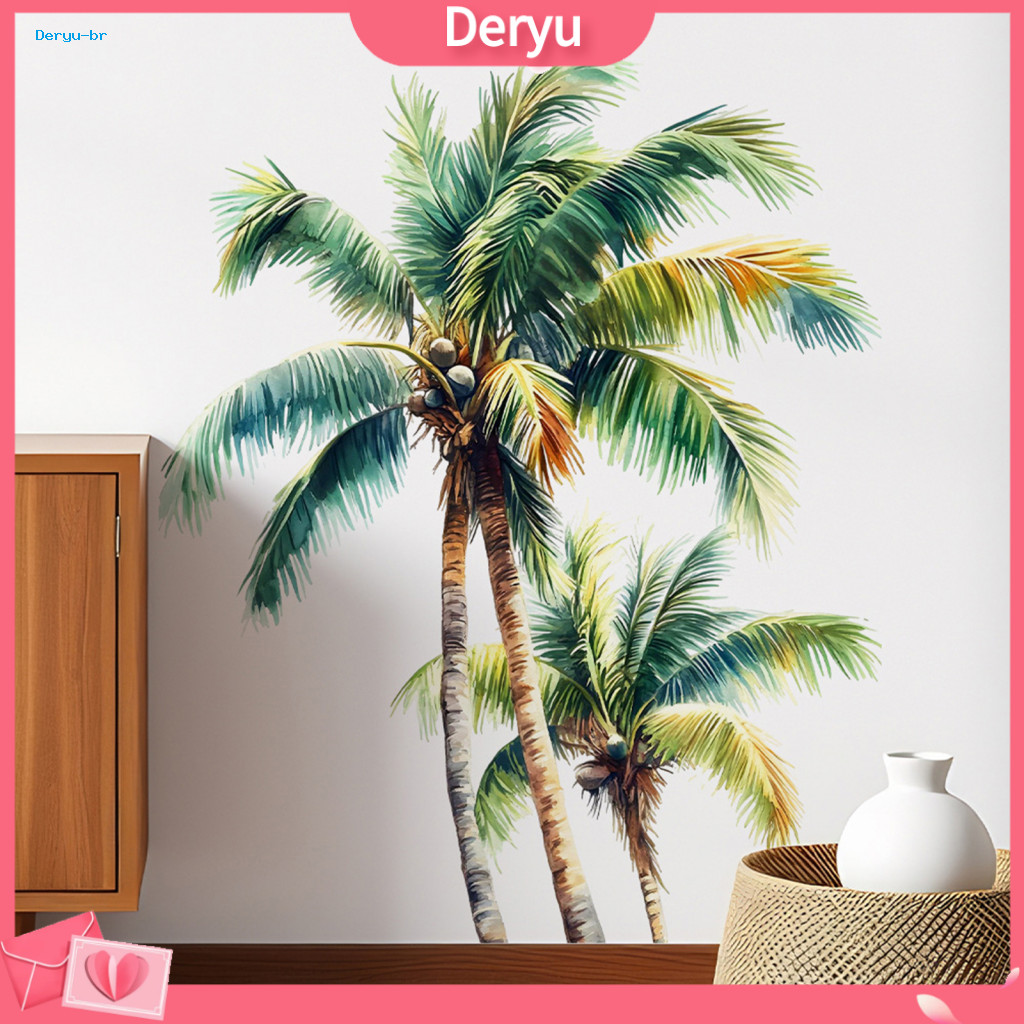 Peel and Stick Decal Removable Wall Sticker Summer Beach Ocean Coconut Tree Natural Seascape for Home Decor Waterproof W