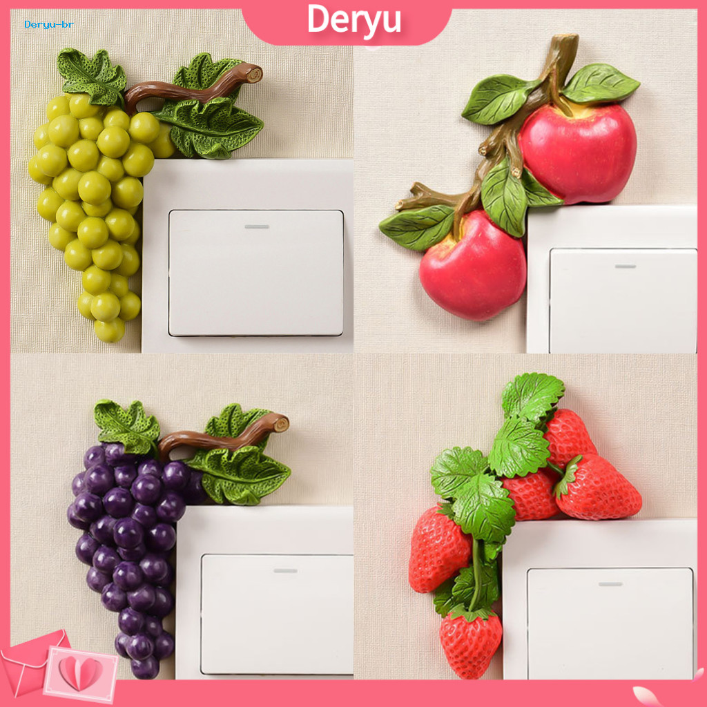 Home Wall Art Decor Switch Plate Cover Fruit Stickers 3d Cute Waterproof Resin Kitchen Socket Decals Design Decorative f