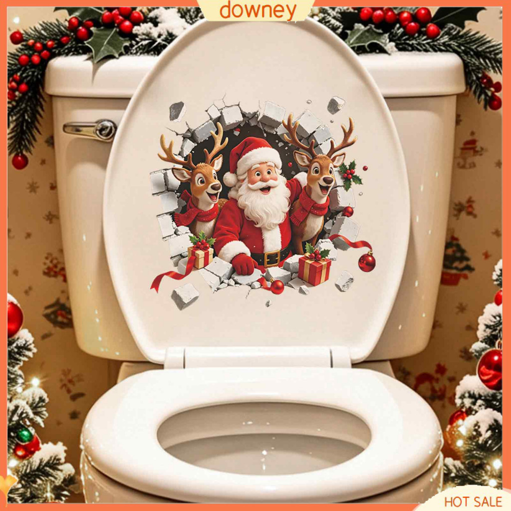 3d Christmas Reindeer Toilet Sticker Waterproof Self-adhesive Xmas Decal for Bathroom Lid Festive Holiday Home Decor Eas
