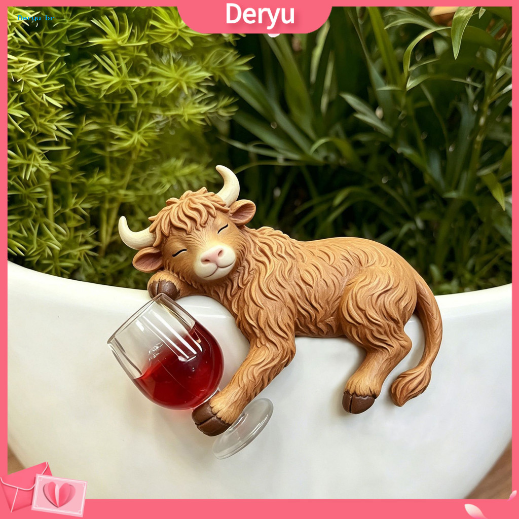 Cute Succulents Accessories Highland Cow Flower Pot Decor Drunk Resin Plant Hanger – Waterproof Figurine for Succulent