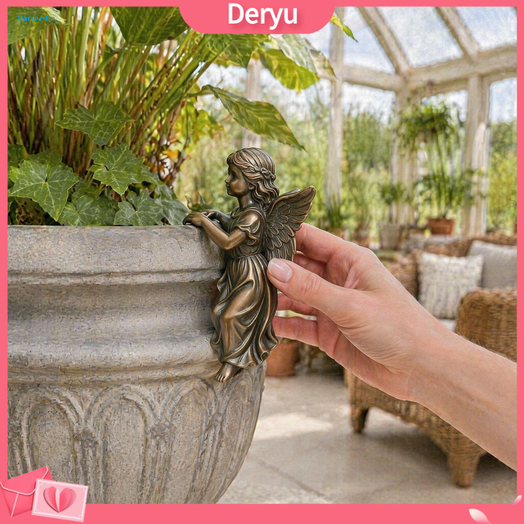 Angel Statue for Flower Pot Outdoor Waterproof Sculpture Vintage Girl Planter Cute Resin Climber Figurine for Edge Decor
