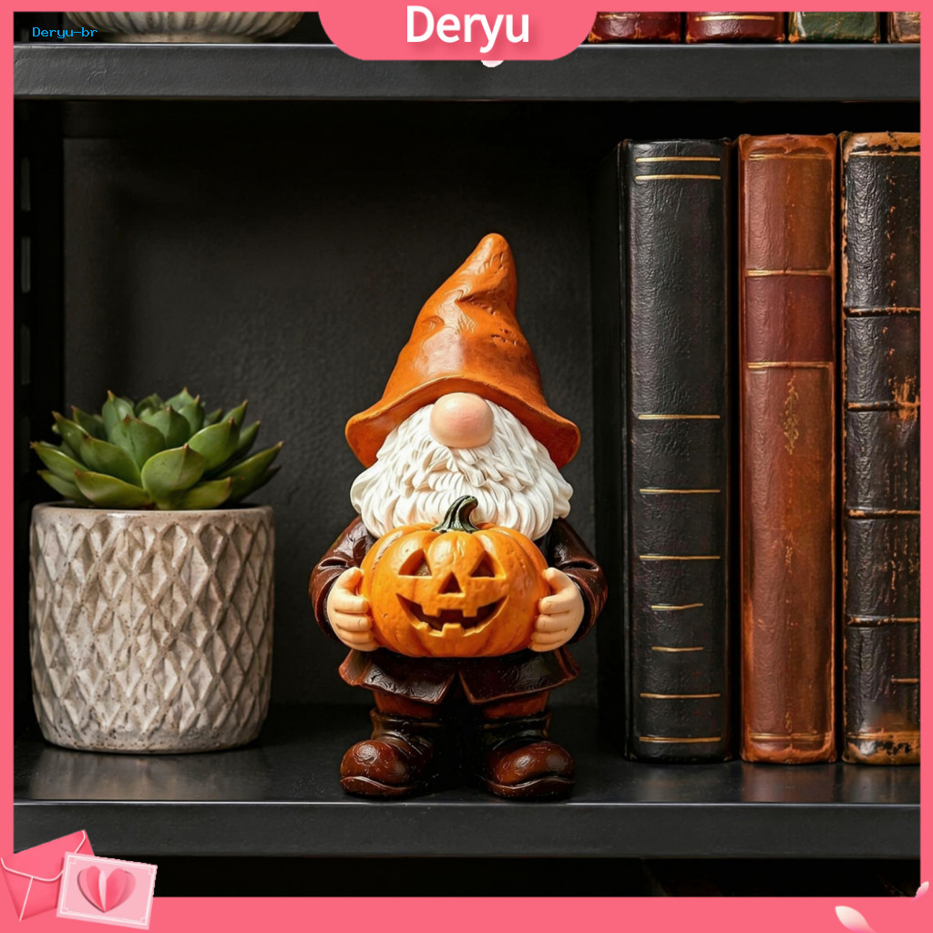Three-dimensional Gnome Statue Halloween Garden – Faceless Holding Pumpkin Waterproof Resin Autumn Yard Decor for Porc