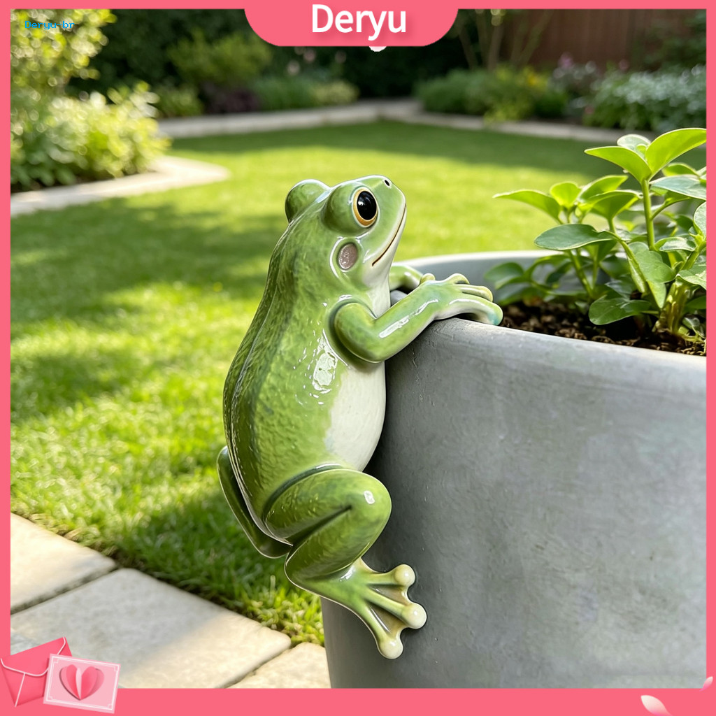 Frog Statue for Flower Pots Waterproof Balcony Planter Accessory Realistic Resin for Garden Home Decor Climbing Figurine
