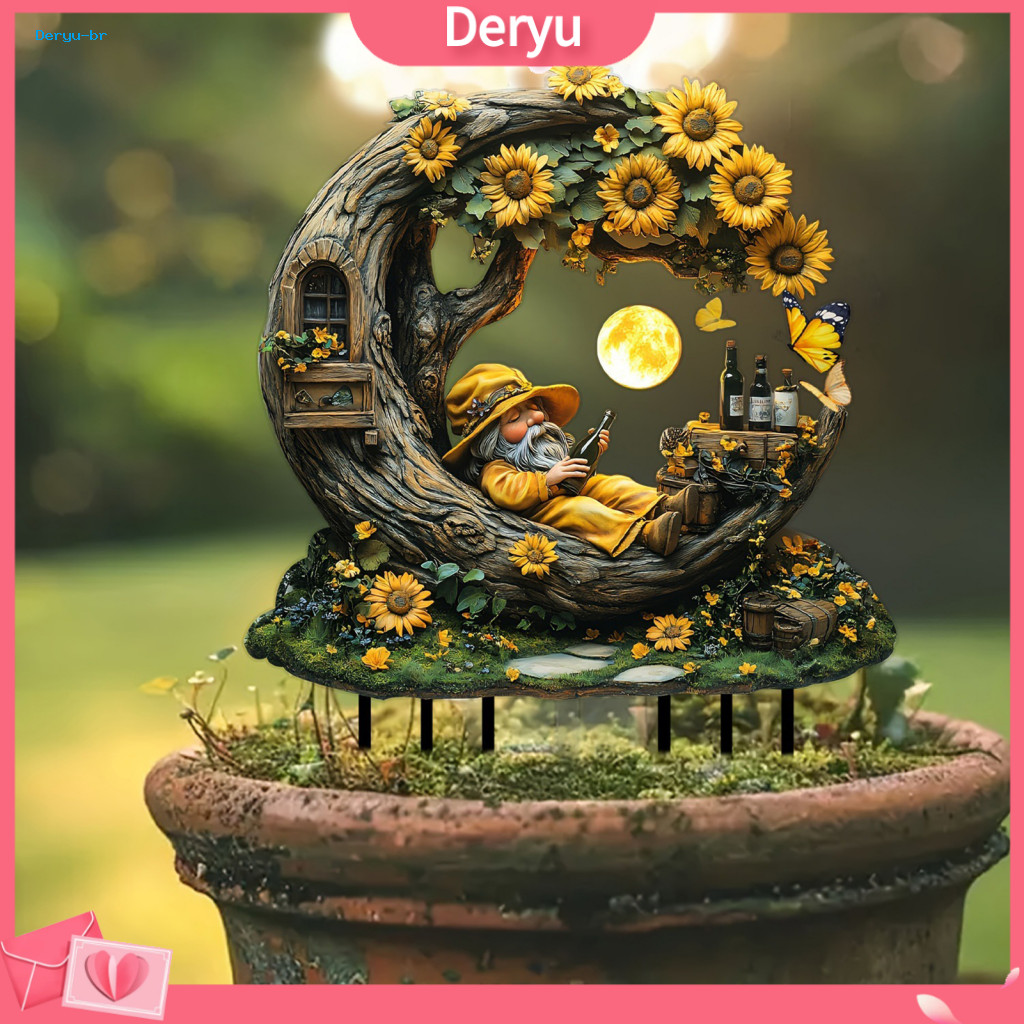 Dreamy Fairy Tale Ornament Whimsical Sunflower Moon Garden Stake Waterproof Acrylic Outdoor Yard Decor for Lawn Courtyar