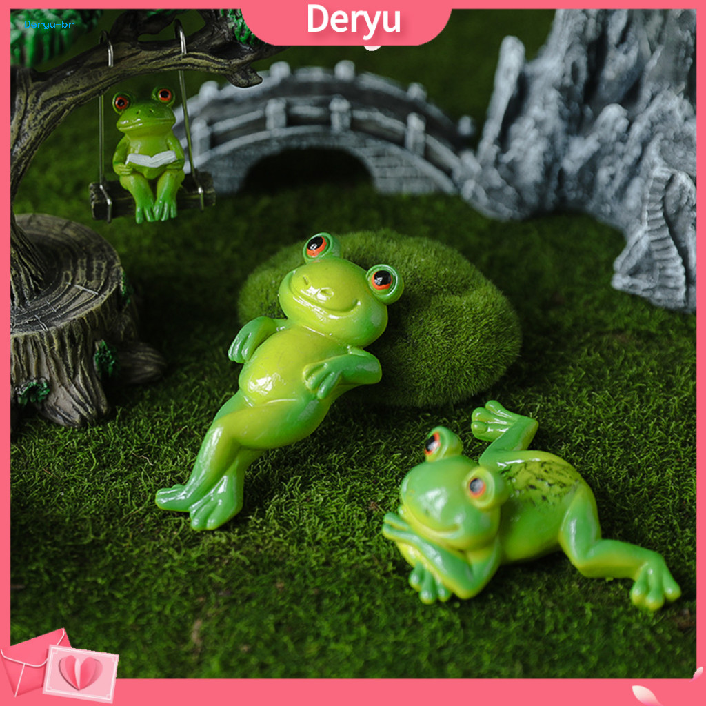 Waterproof Resin Statue Hand-painted Frog Figurine Micro Landscape Ornament for Succulent Pots Garden Decor Moss Landsca