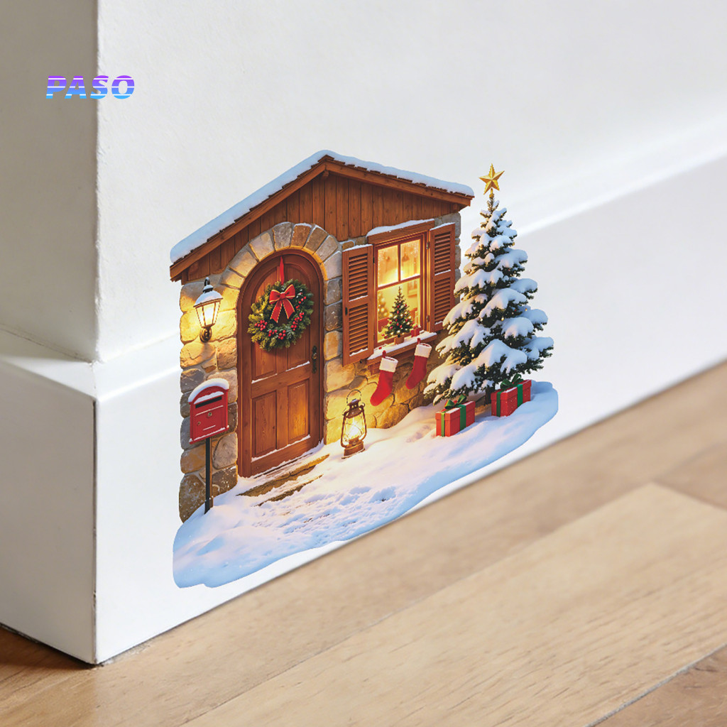 Christmas Wall Decals Festive Peel and Stick Decor Winter Cottage Sticker Waterproof Self-adhesive Pvc Holiday Home Real