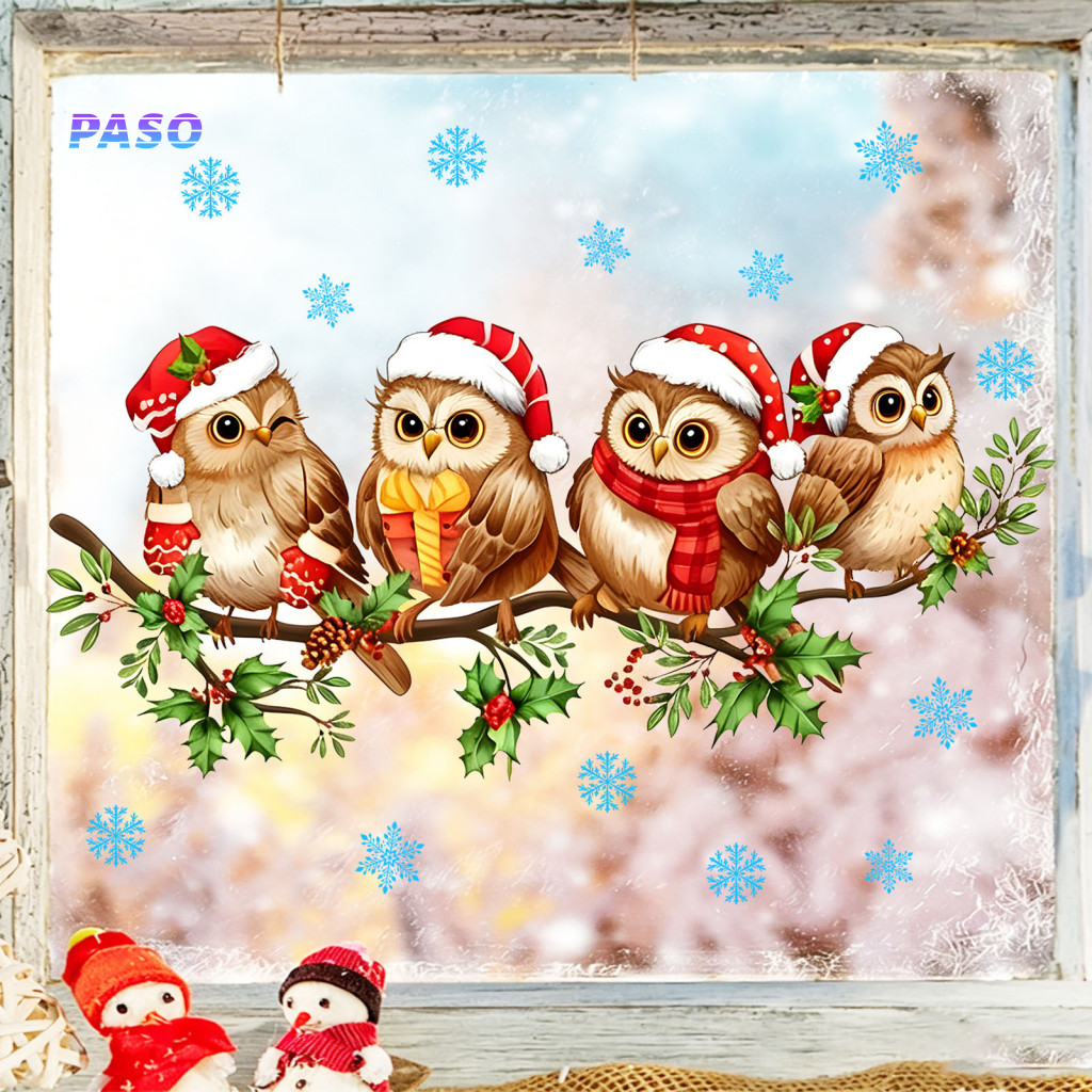 Removable Holiday Decor Christmas Window Clings 2 Sheets Owl Waterproof Static Glass Stickers Cute Cartoon Bird Decals f