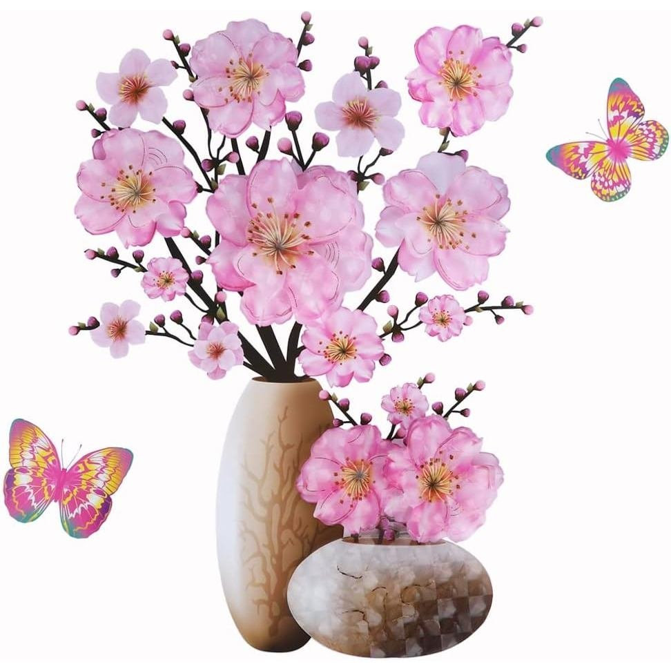 Supzone 3D Vase Wall Stickers - Stereo Flower Decal DIY Pink Superposition Floral Decor - Removable Waterproof Art for B