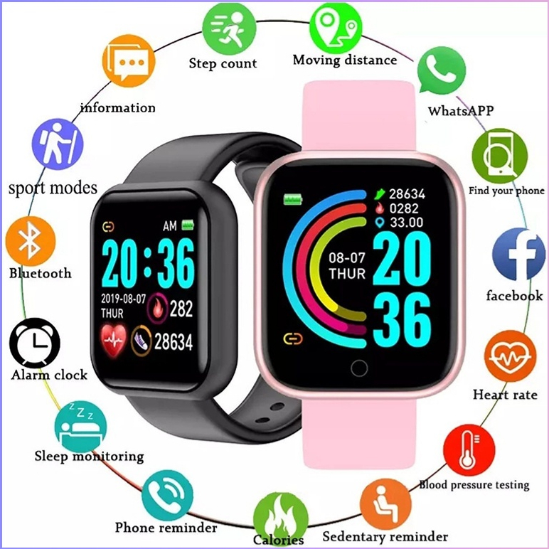 【 Fast Shipping 】 Y68 D20 2023 Novo Relógio Macaron Smart Watch Pulseira De Moda Colorida Ritmo Cardíaco Bluetooth