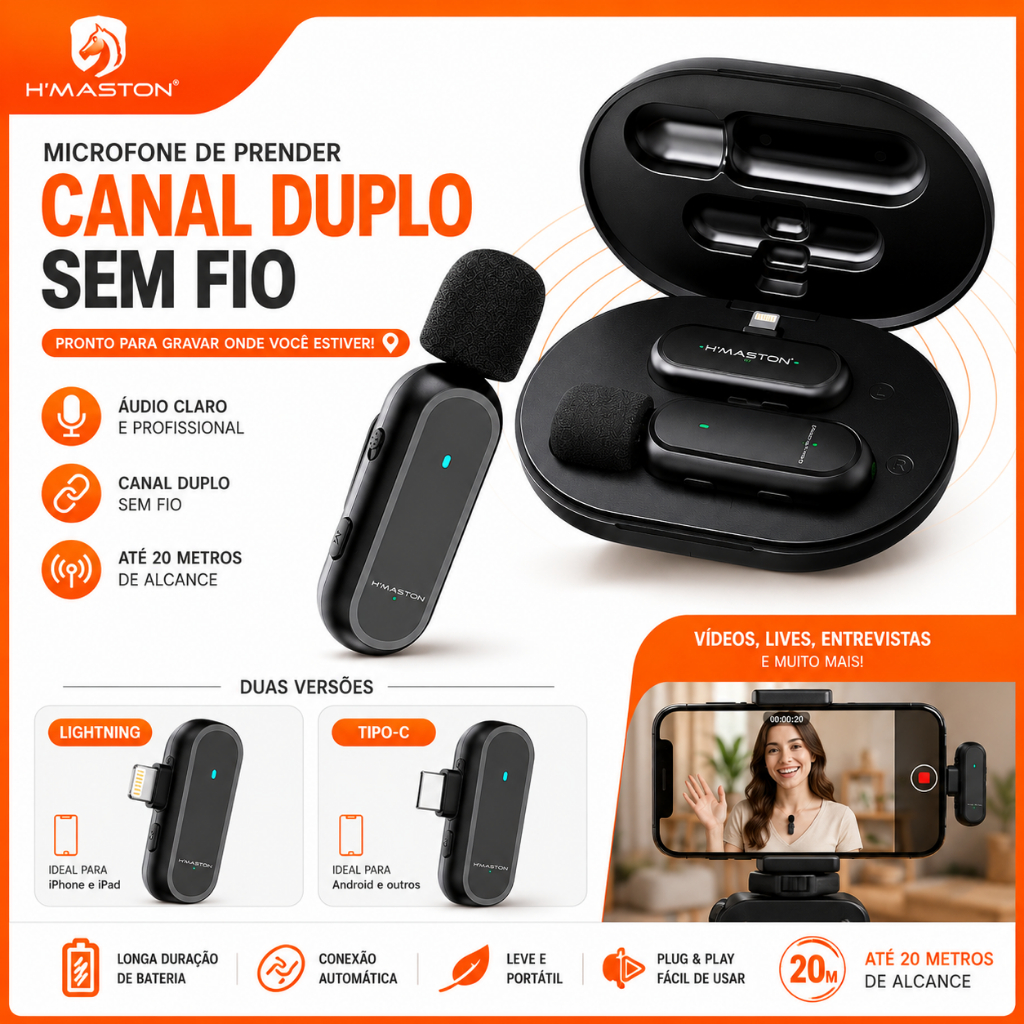 Microfone De Lapela Sem Fio Bluetooth H