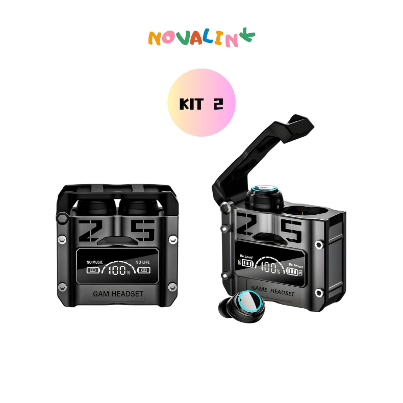 Kit 2Fones de Ouvido M25 Sem Fio Resistente a água Stereo Sports Earbuds LED Microphone  bluetooth 5.3