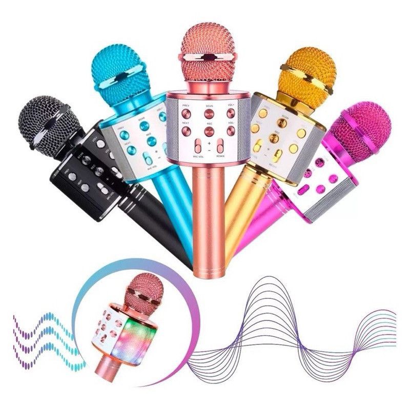 Microfone de karaokê infantil 858 Microfone de brinquedo sem fio Bluetooth