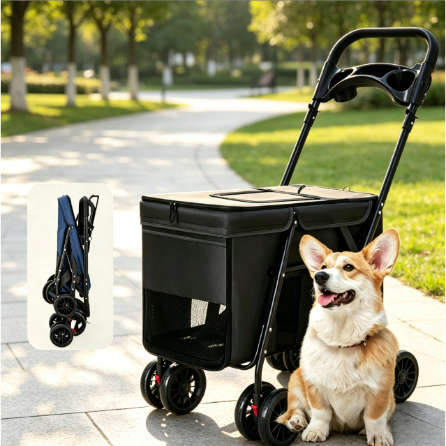 Pet Stroller for Dogs 40kg Dogs Cats Pet Foldable Cup Holder Transport preto