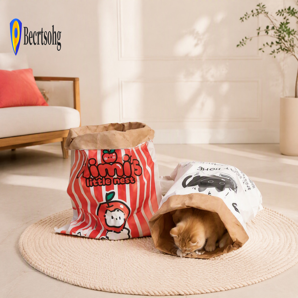 Crinkle Paper Cat Tunnel Rustling Sound Toy Foldable Bag Hideaway Bed – with for Indoor Cats and Kittens Portable for